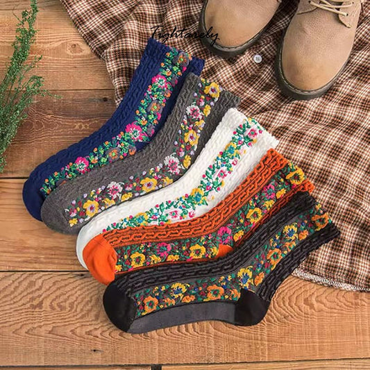 DJIWJDCDA Vintage Embroidered Floral Women Socks(🎁New Year Sale)-A*
