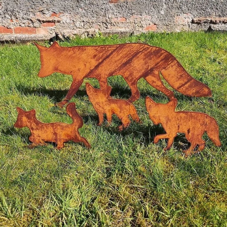 DJIWJDCDA Sneaky Rustic Metal Fox Garden Decoration with Stakes