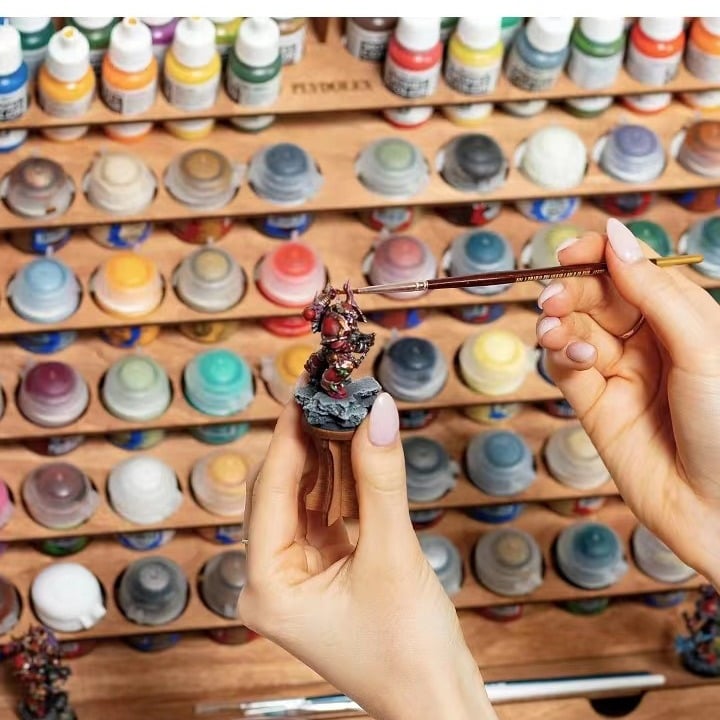 Wooden Paint Organizer for 74 Bottles of Paints and 14 Paint Brushes