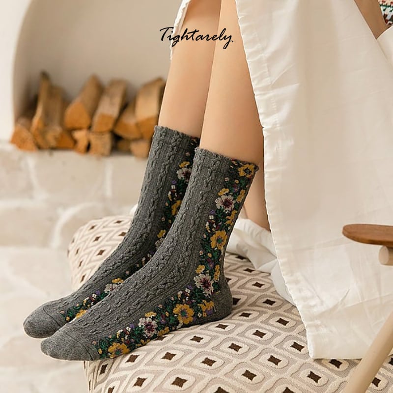 DJIWJDCDA Vintage Embroidered Floral Women Socks(🎁New Year Sale)-A*