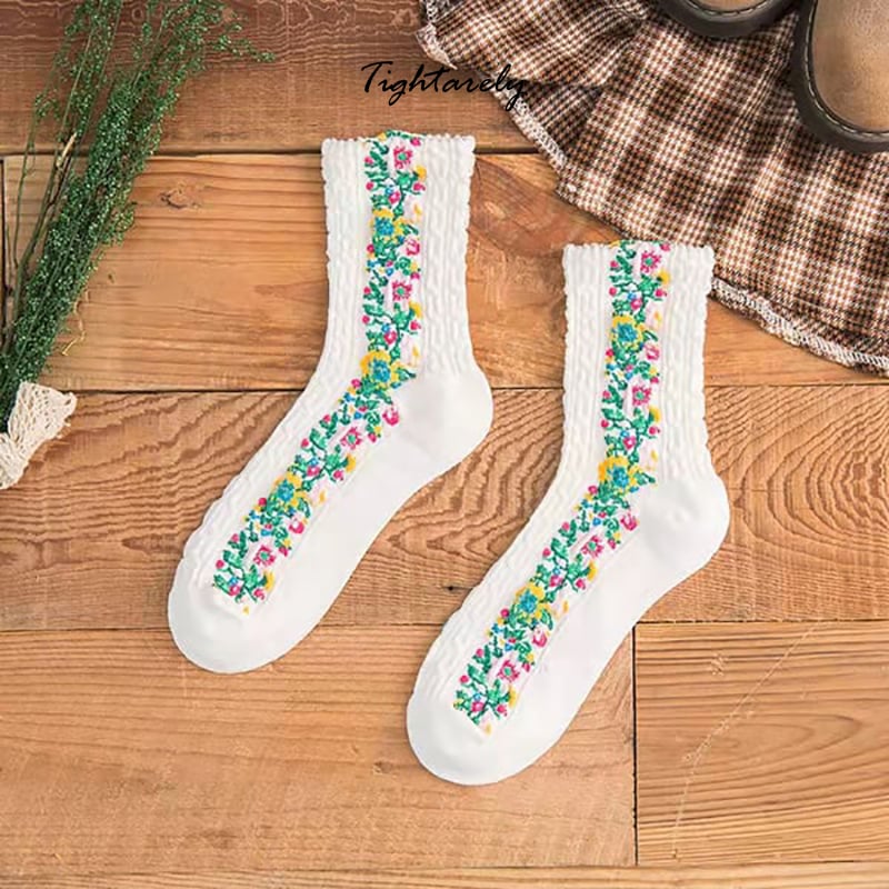DJIWJDCDA Vintage Embroidered Floral Women Socks(🎁New Year Sale)-A*