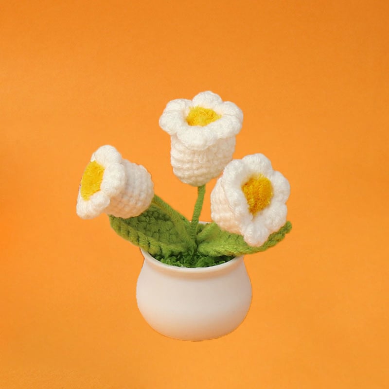 DJIWJDCDA 🌺🏡✨ Hand Woven Flowers - Tulips, Daisies, Roses Pot Decor ✨🌿🧶