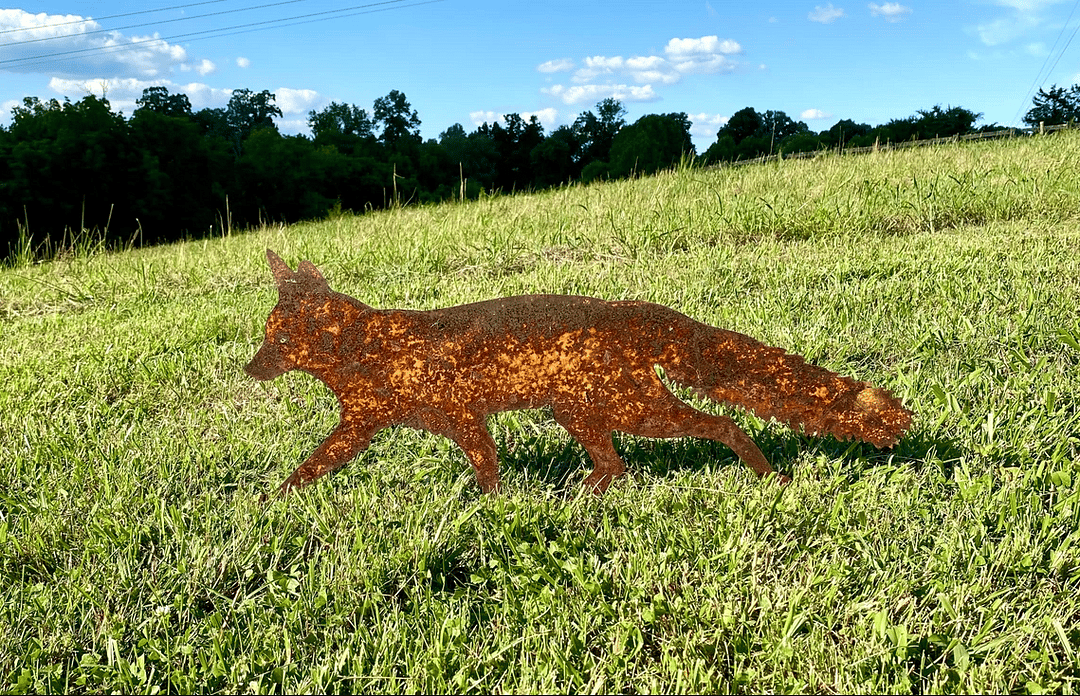 DJIWJDCDA Sneaky Rustic Metal Fox Garden Decoration with Stakes