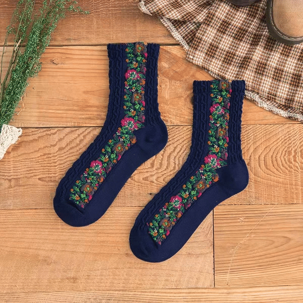 DJIWJDCDA Vintage Embroidered Floral Women Socks(🎁New Year Sale)-A*