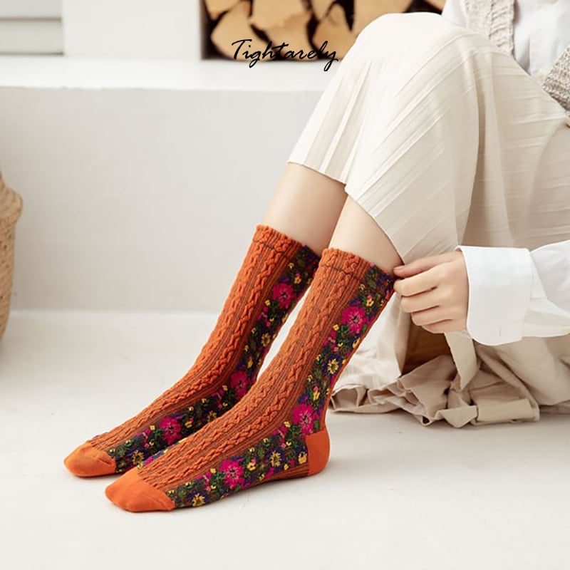 DJIWJDCDA Vintage Embroidered Floral Women Socks(🎁New Year Sale)-A*