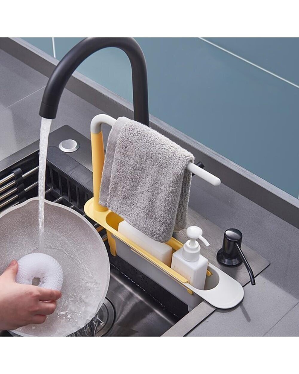 DJIWJDCDA Telescopic 2-in-1 Sink Storage Rack Holder