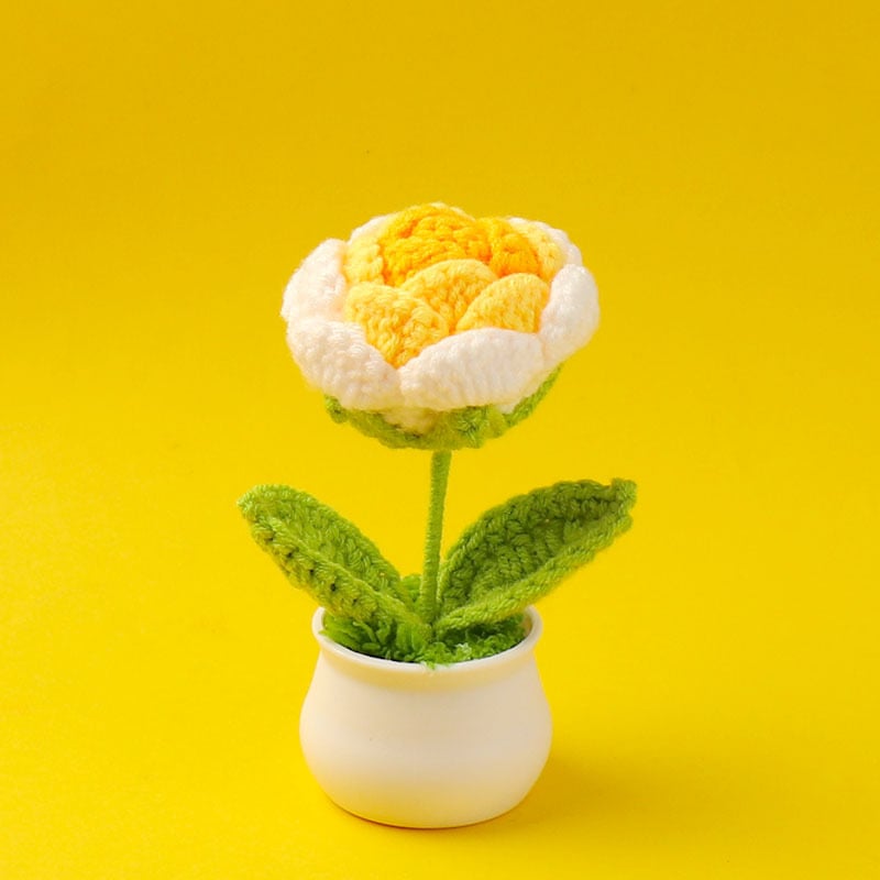 DJIWJDCDA 🌺🏡✨ Hand Woven Flowers - Tulips, Daisies, Roses Pot Decor ✨🌿🧶