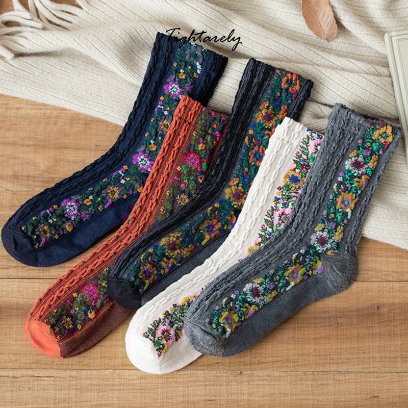 DJIWJDCDA Vintage Embroidered Floral Women Socks(🎁New Year Sale)-A*