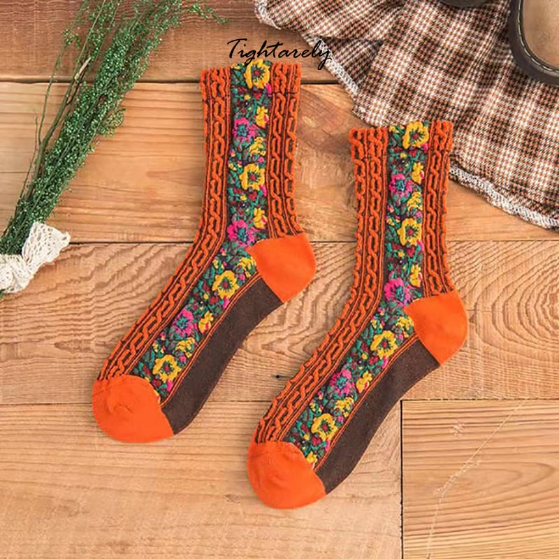 DJIWJDCDA Vintage Embroidered Floral Women Socks(🎁New Year Sale)-A*