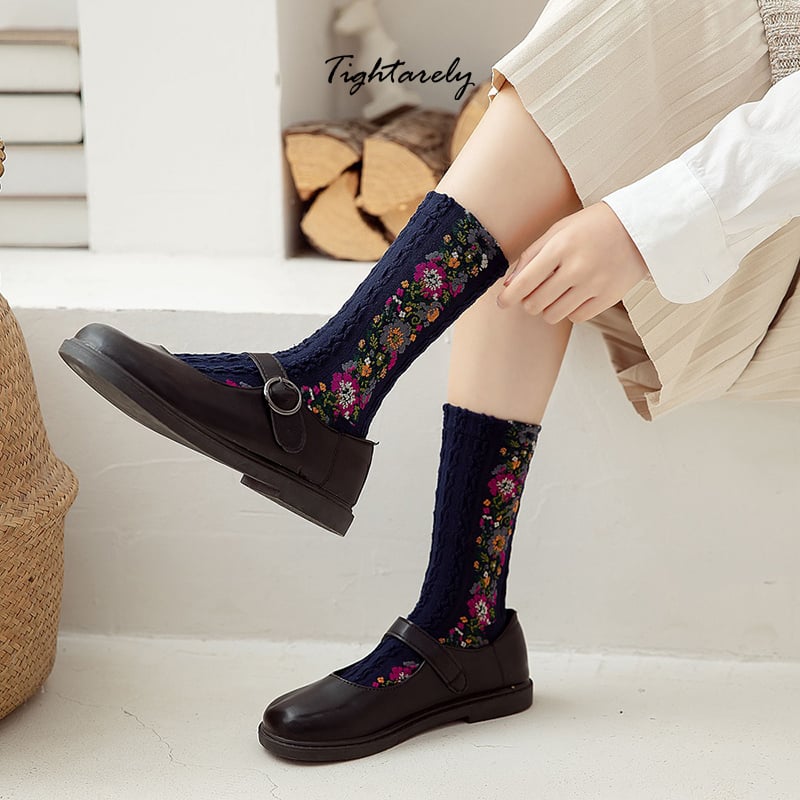 DJIWJDCDA Vintage Embroidered Floral Women Socks(🎁New Year Sale)-A*
