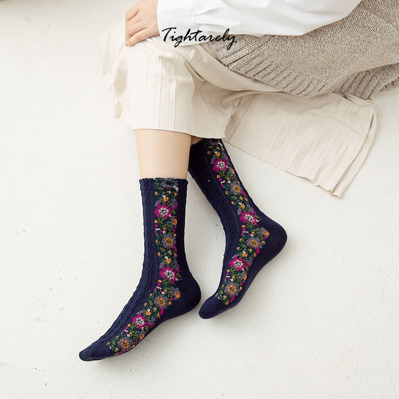 DJIWJDCDA Vintage Embroidered Floral Women Socks(🎁New Year Sale)-A*