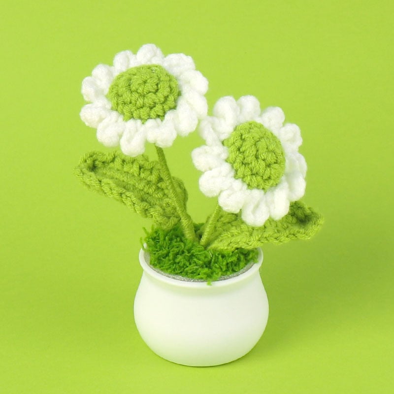 DJIWJDCDA 🌺🏡✨ Hand Woven Flowers - Tulips, Daisies, Roses Pot Decor ✨🌿🧶