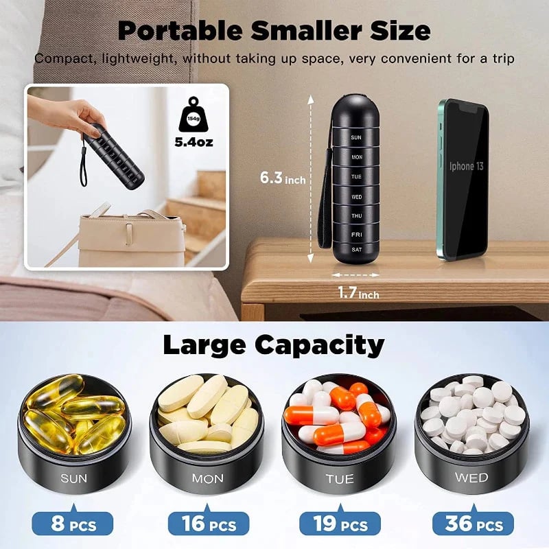 DJIWJDCDA 🎁Hot Sale🎁 7 Days Portable Pill Case for Travel