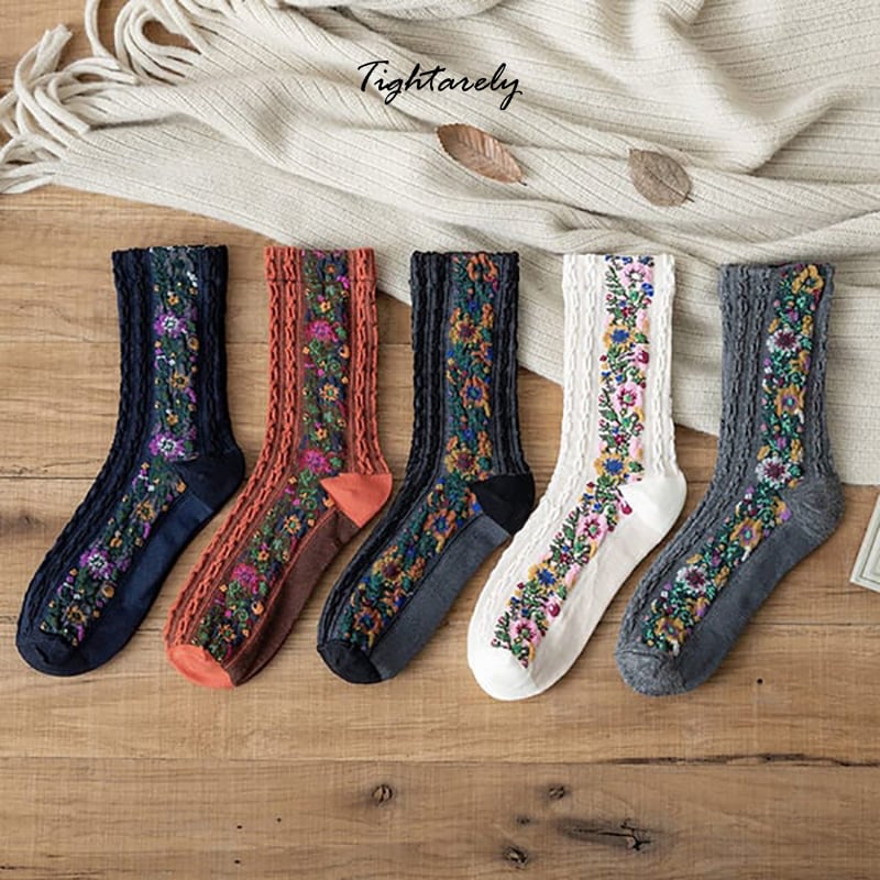 DJIWJDCDA Vintage Embroidered Floral Women Socks(🎁New Year Sale)-A*
