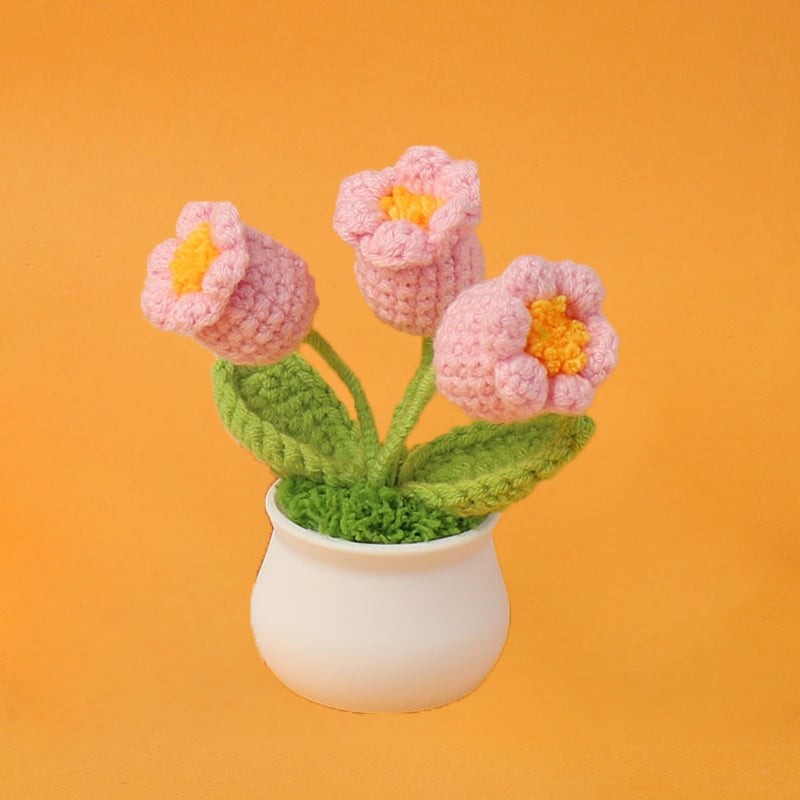 DJIWJDCDA 🌺🏡✨ Hand Woven Flowers - Tulips, Daisies, Roses Pot Decor ✨🌿🧶