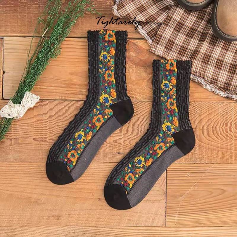 DJIWJDCDA Vintage Embroidered Floral Women Socks(🎁New Year Sale)-A*