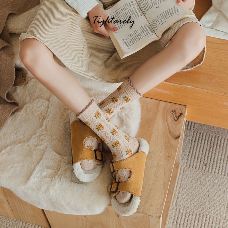 DJIWJDCDA Vintage Embroidered Floral Women Socks(🎁New Year Sale)-K*