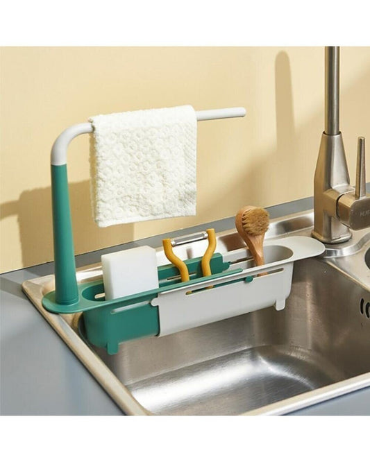 DJIWJDCDA Telescopic 2-in-1 Sink Storage Rack Holder
