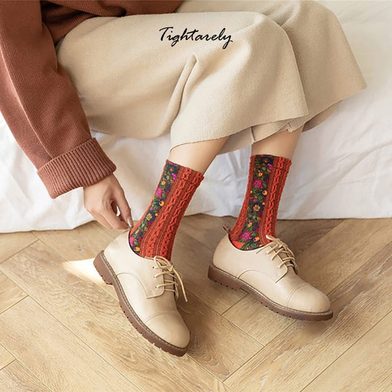 DJIWJDCDA Vintage Embroidered Floral Women Socks(🎁New Year Sale)-A*