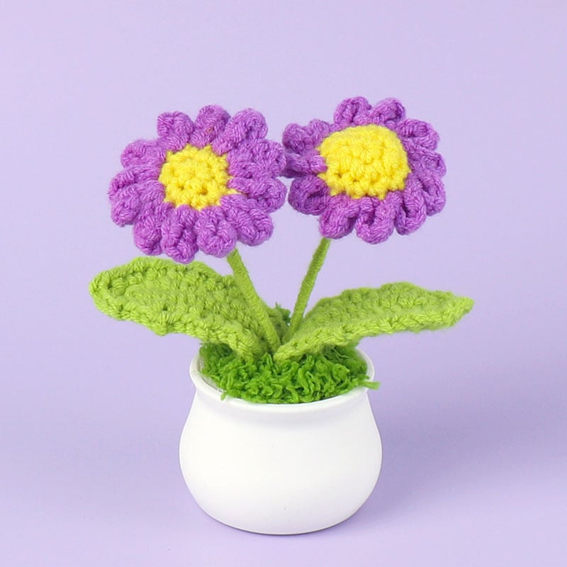 DJIWJDCDA 🌺🏡✨ Hand Woven Flowers - Tulips, Daisies, Roses Pot Decor ✨🌿🧶