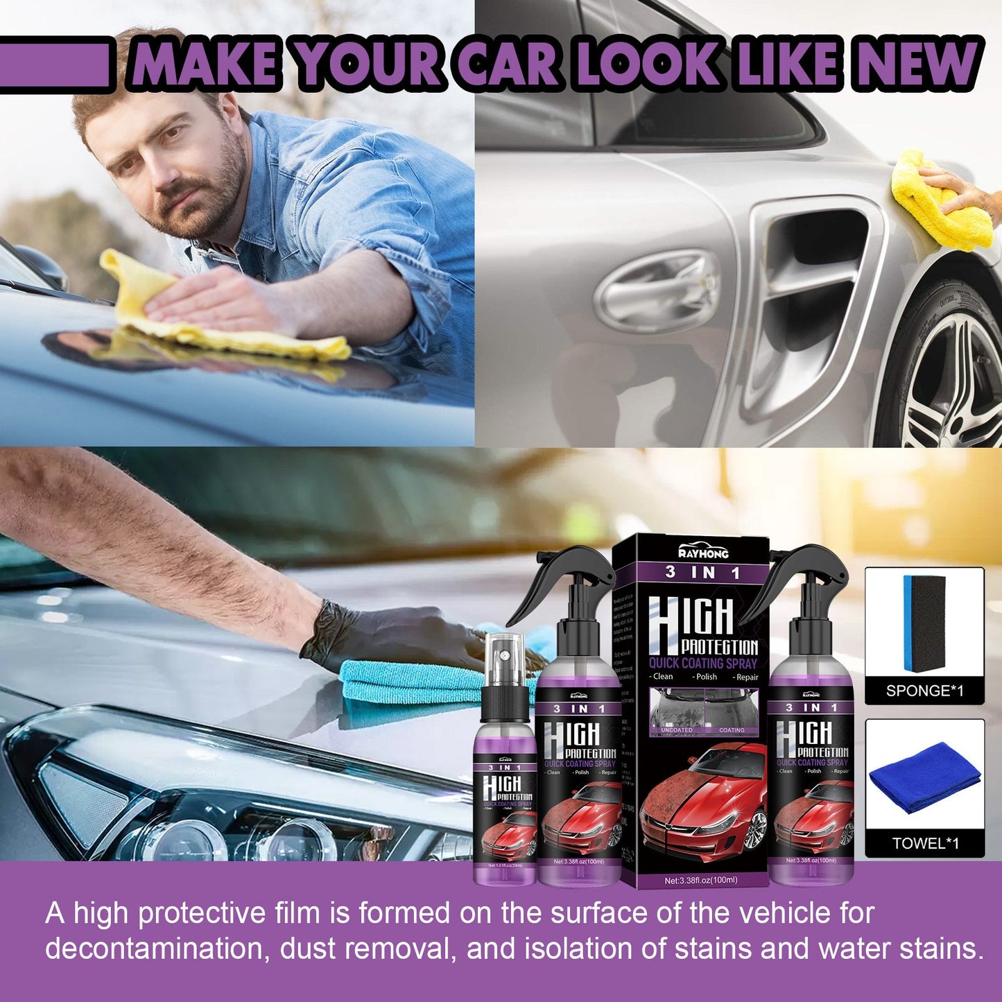 3 in 1 High Protection Quick Car Ceramic Coating Spray - Car Wax Polish Spray