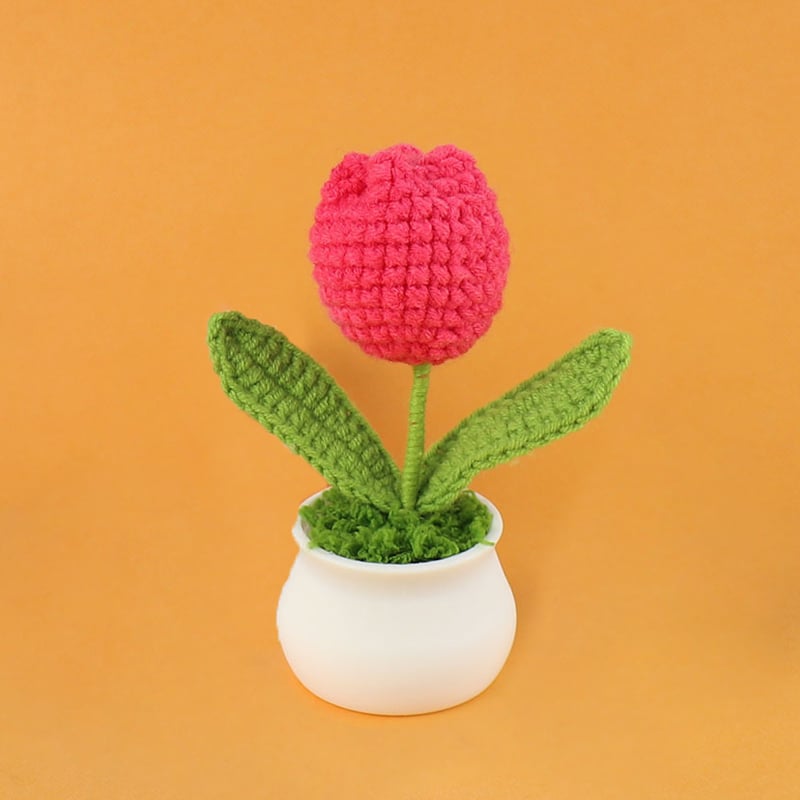 DJIWJDCDA 🌺🏡✨ Hand Woven Flowers - Tulips, Daisies, Roses Pot Decor ✨🌿🧶