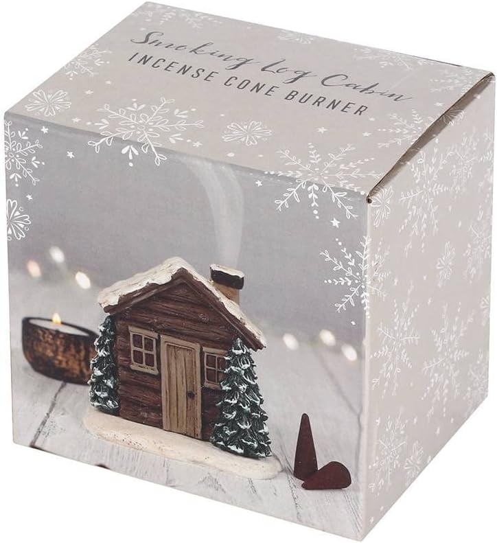 DJIWJDCDA Log Cabin Snowy Winter Incense Cone Burner