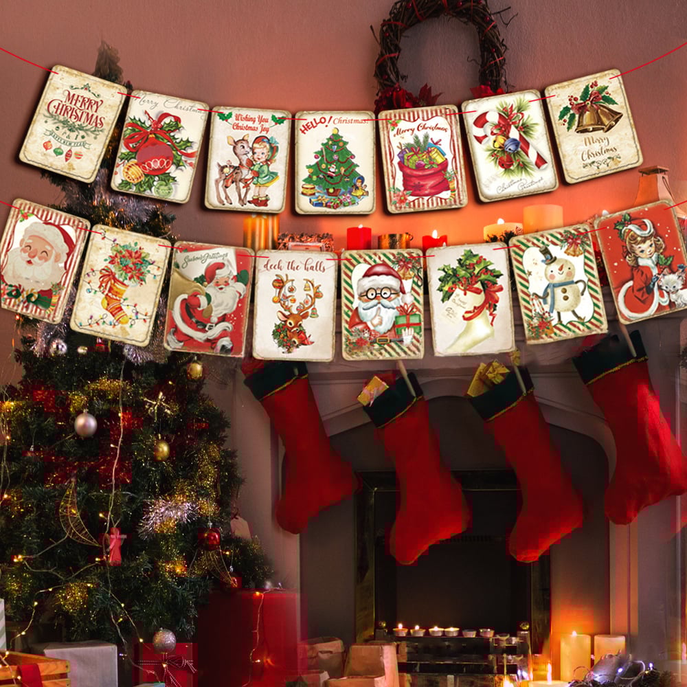 DJIWJDCDA 🎅Vintage Style Christmas Banner