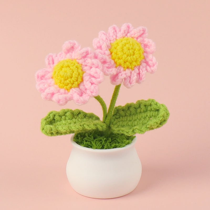 DJIWJDCDA 🌺🏡✨ Hand Woven Flowers - Tulips, Daisies, Roses Pot Decor ✨🌿🧶