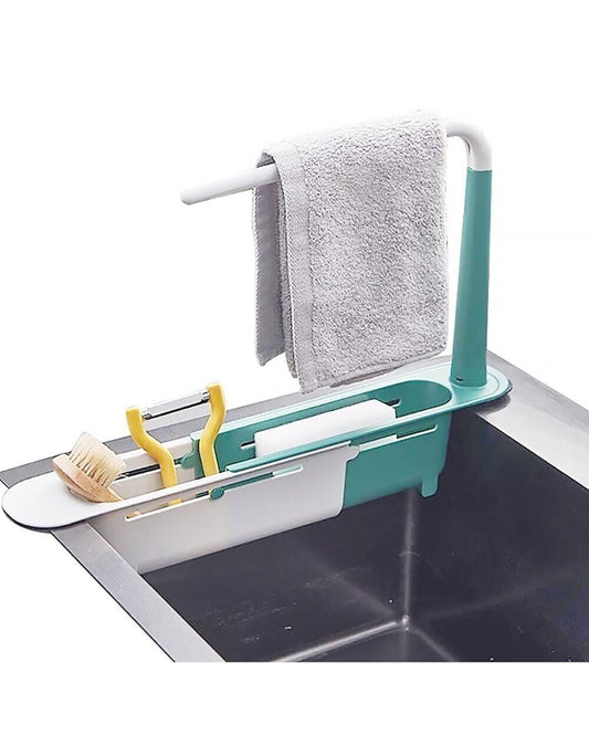 DJIWJDCDA Telescopic 2-in-1 Sink Storage Rack Holder
