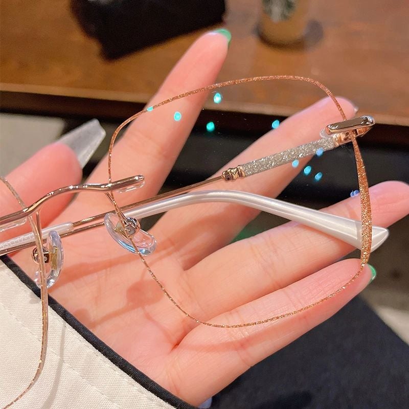 WOMEN'S LARGE FRAME DIAMOND RIMLESS ANTI-BLUE LIGHT PRESBYOPIA GLASSES