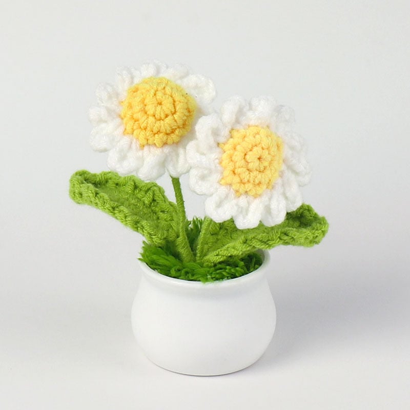 DJIWJDCDA 🌺🏡✨ Hand Woven Flowers - Tulips, Daisies, Roses Pot Decor ✨🌿🧶