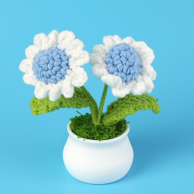 DJIWJDCDA 🌺🏡✨ Hand Woven Flowers - Tulips, Daisies, Roses Pot Decor ✨🌿🧶