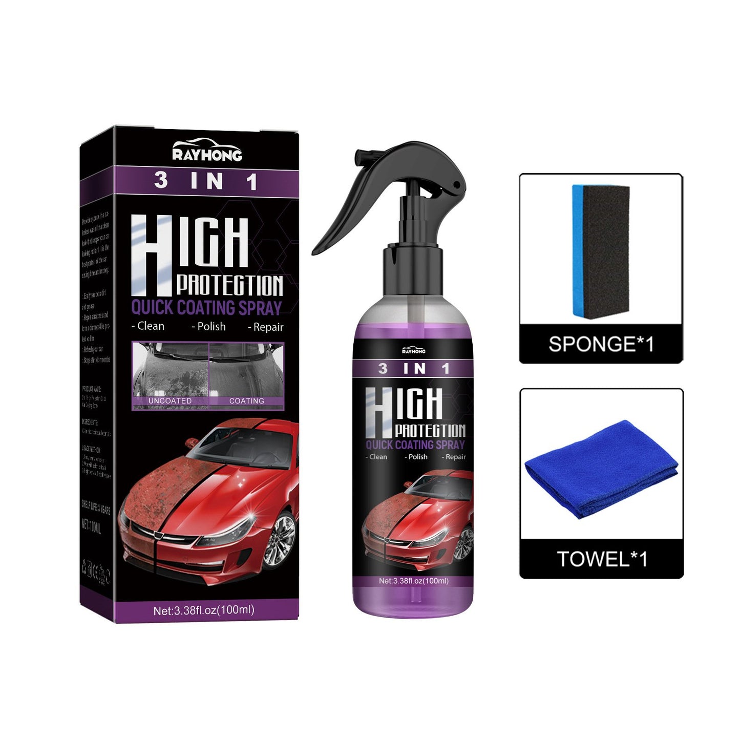 3 in 1 High Protection Quick Car Ceramic Coating Spray - Car Wax Polish Spray