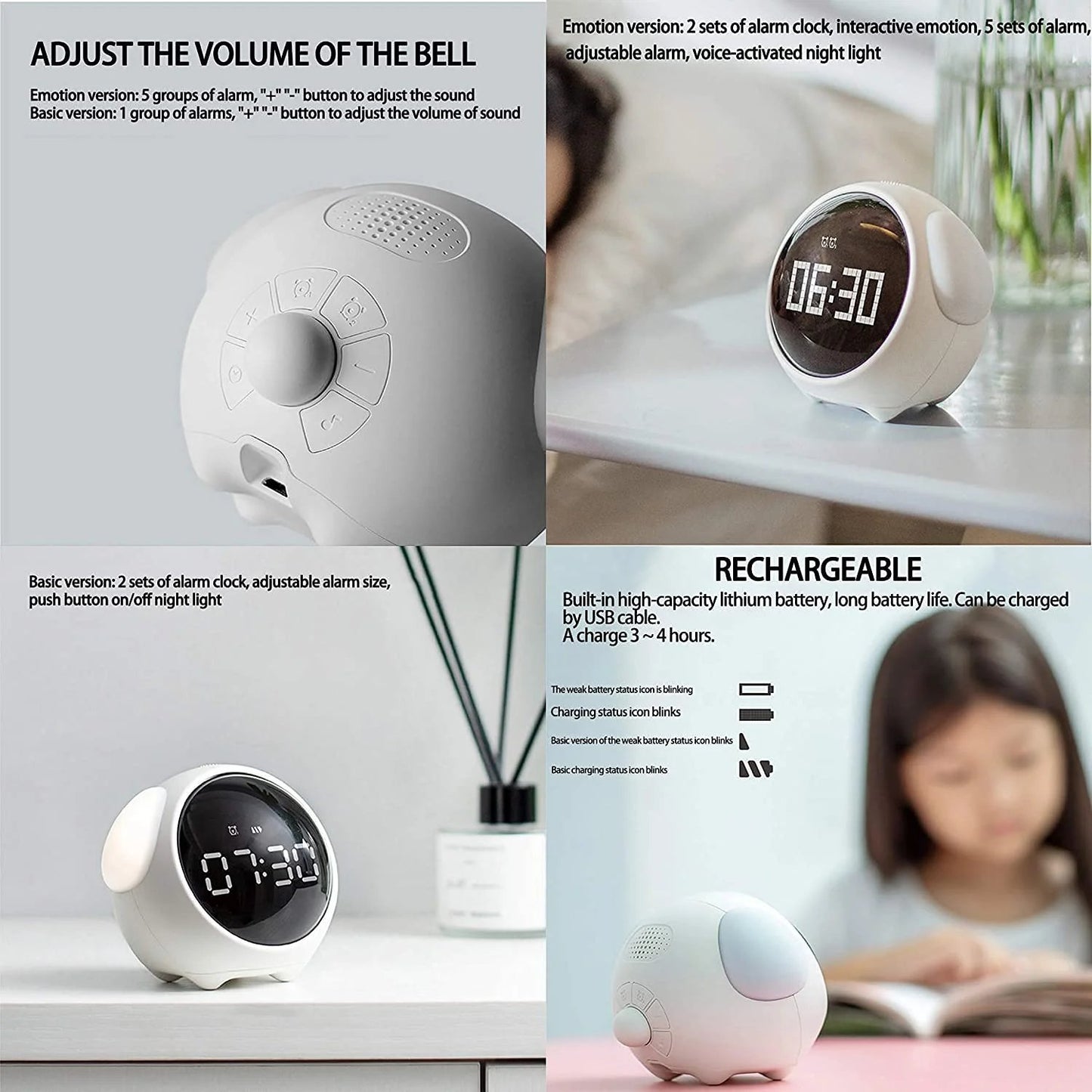 DJIWJDCDA Cute emoji alarm clock