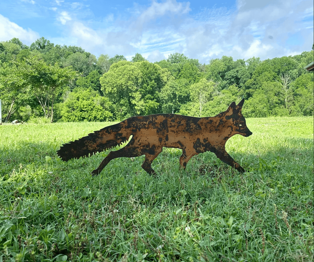 DJIWJDCDA Sneaky Rustic Metal Fox Garden Decoration with Stakes