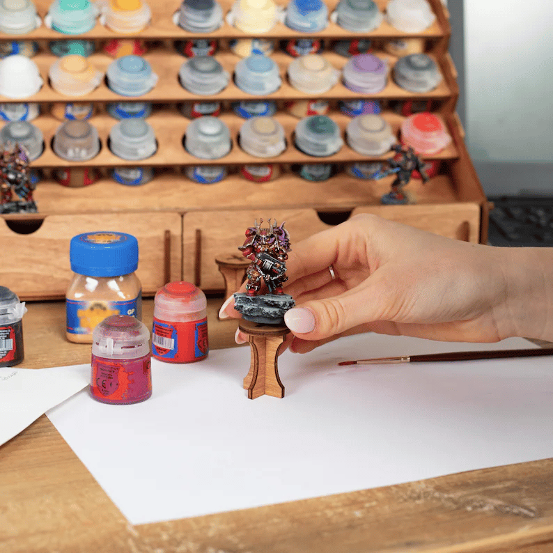 Wooden Paint Organizer for 74 Bottles of Paints and 14 Paint Brushes