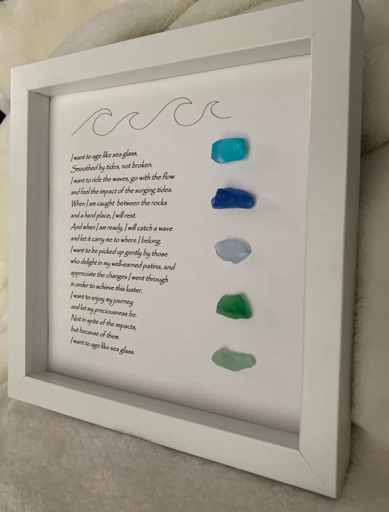 DJIWJDCDA LARGE Sea Glass Poem/I want to age like sea glass/Christmas Gift